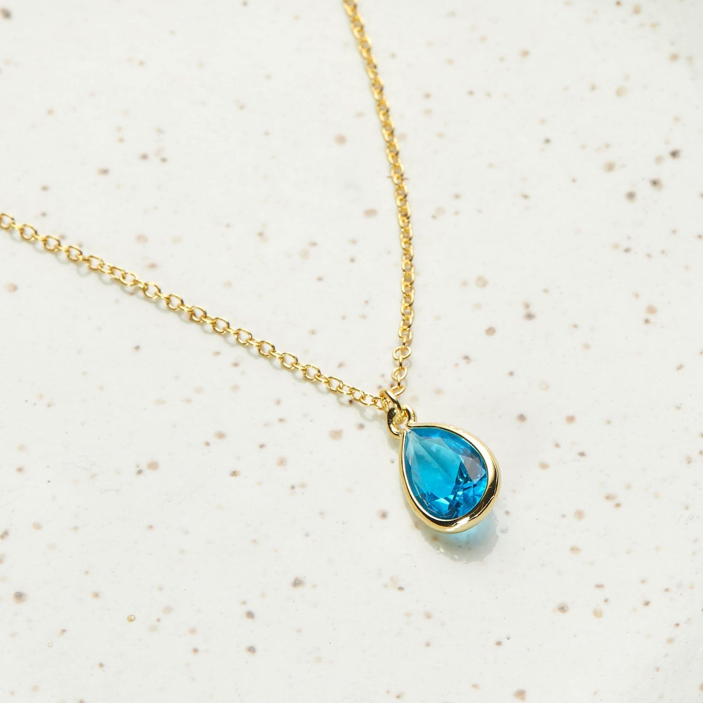 March Birthstone / Aquamarine Crystal Charm Necklace