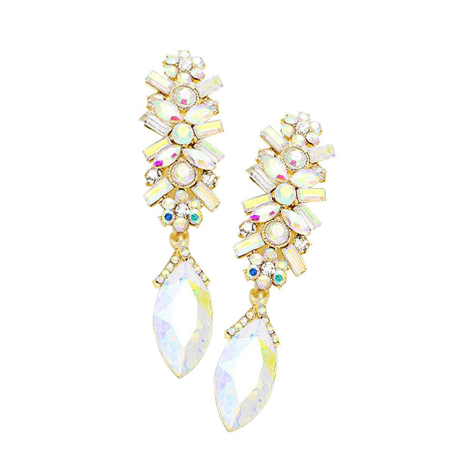 Marquise Glass Crystal Drop Evening Earrings