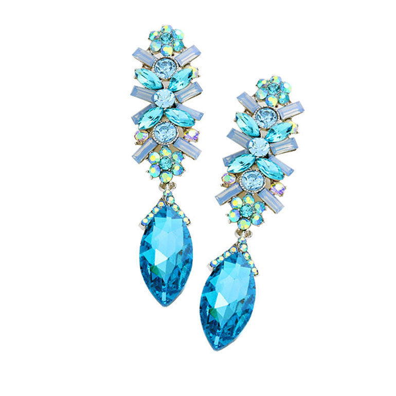 Marquise Glass Crystal Drop Evening Earrings