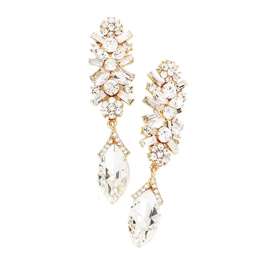 Marquise Glass Crystal Drop Evening Earrings