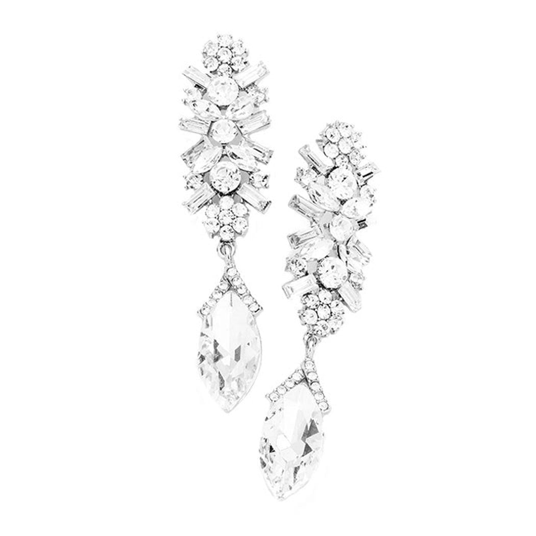 Marquise Glass Crystal Drop Evening Earrings