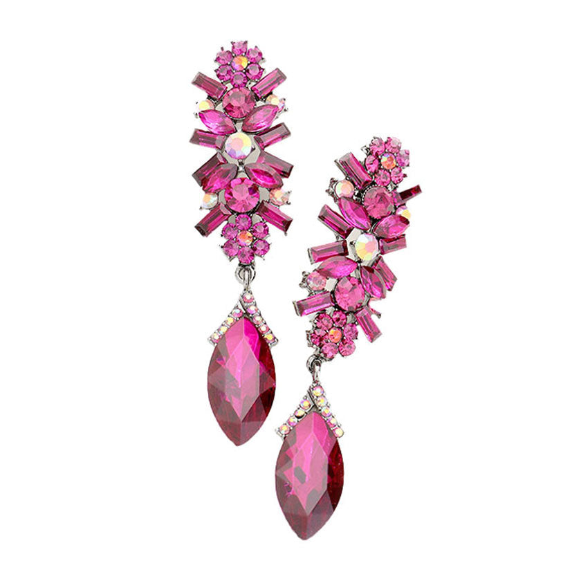 Marquise Glass Crystal Drop Evening Earrings