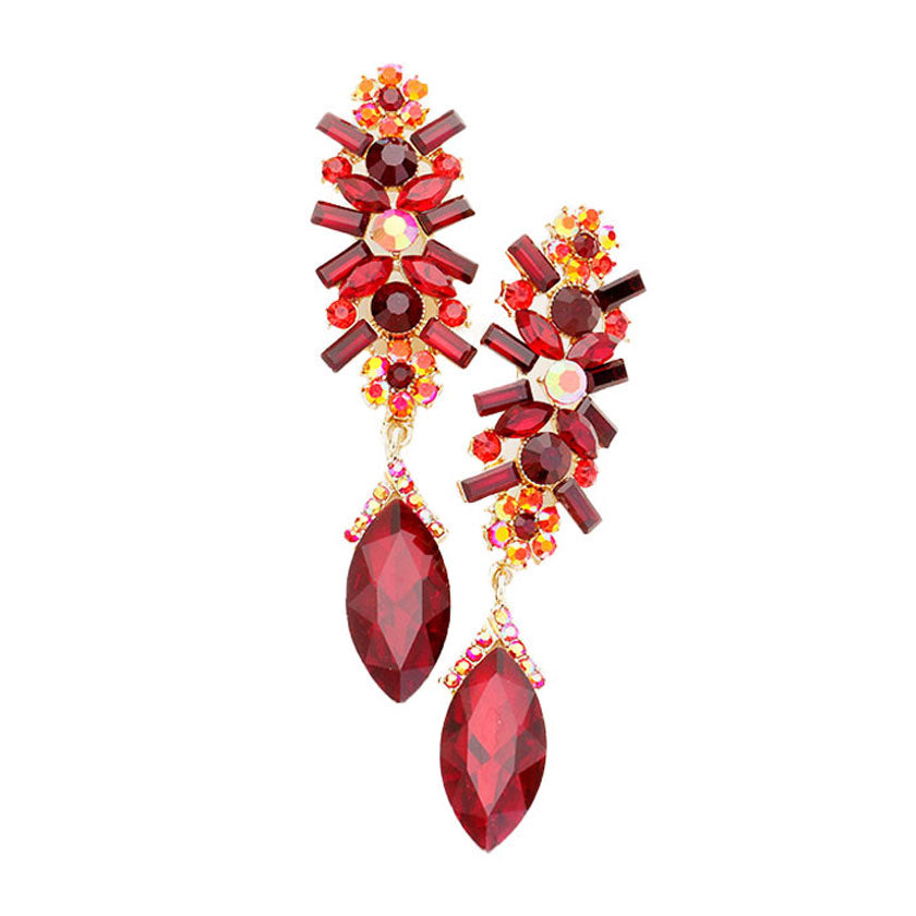 Marquise Glass Crystal Drop Evening Earrings