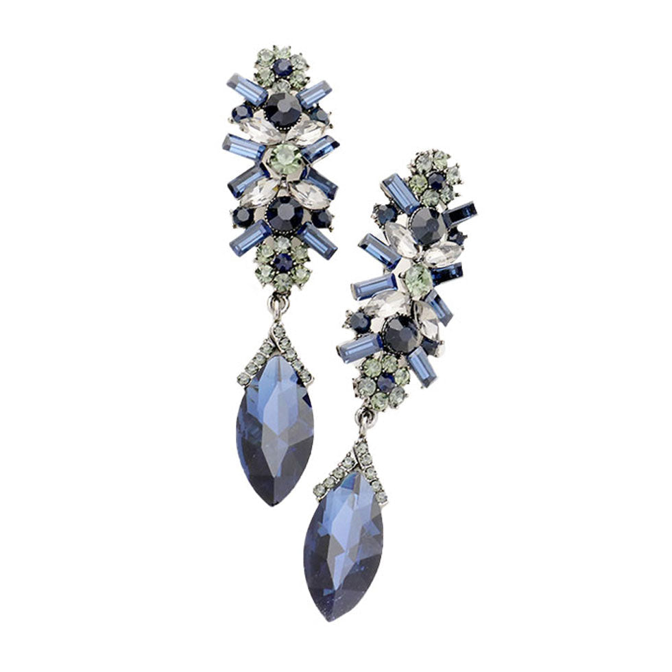 Marquise Glass Crystal Drop Evening Earrings