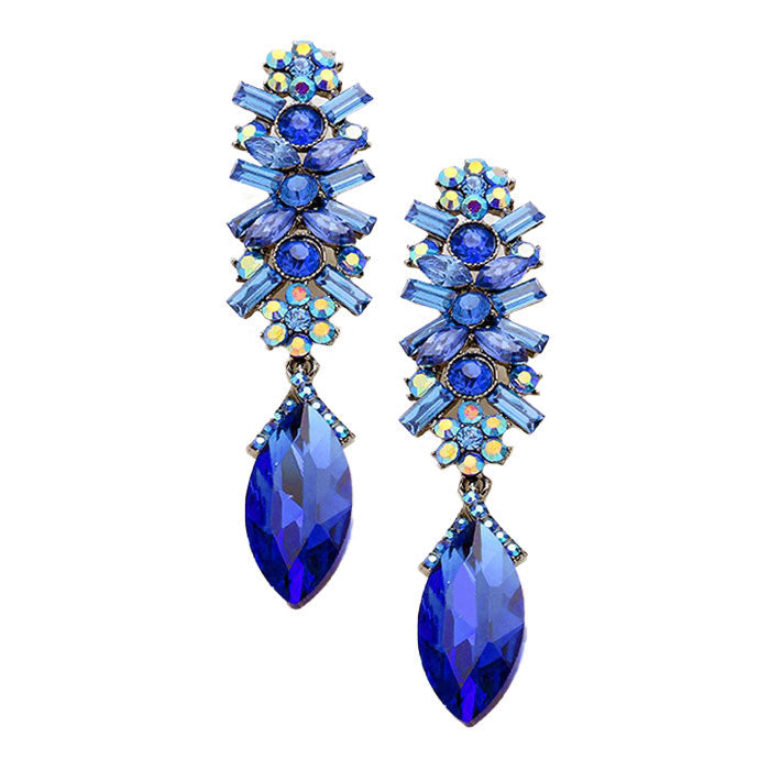 Marquise Glass Crystal Drop Evening Earrings