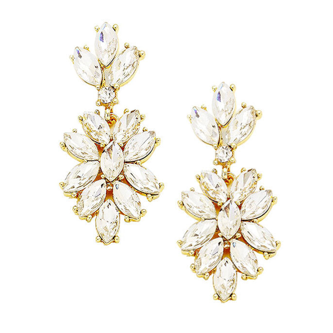 Marquise Glass Crystal Oval Cluster Vine Evening Earrings