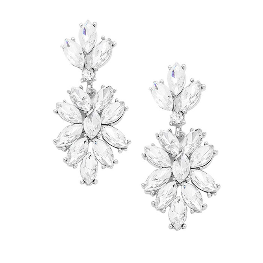 Marquise Glass Crystal Oval Cluster Vine Evening Earrings