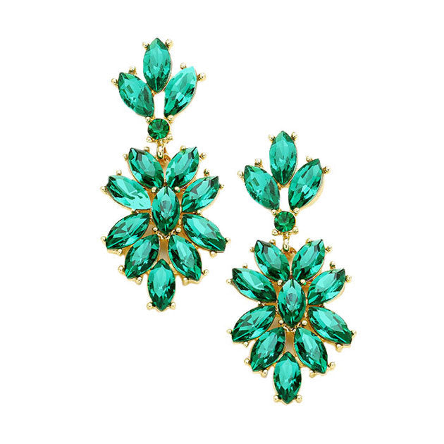 Marquise Glass Crystal Oval Cluster Vine Evening Earrings