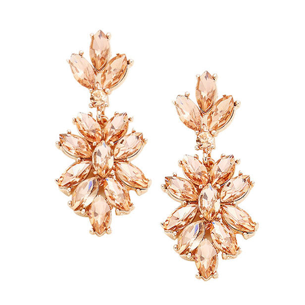 Marquise Glass Crystal Oval Cluster Vine Evening Earrings