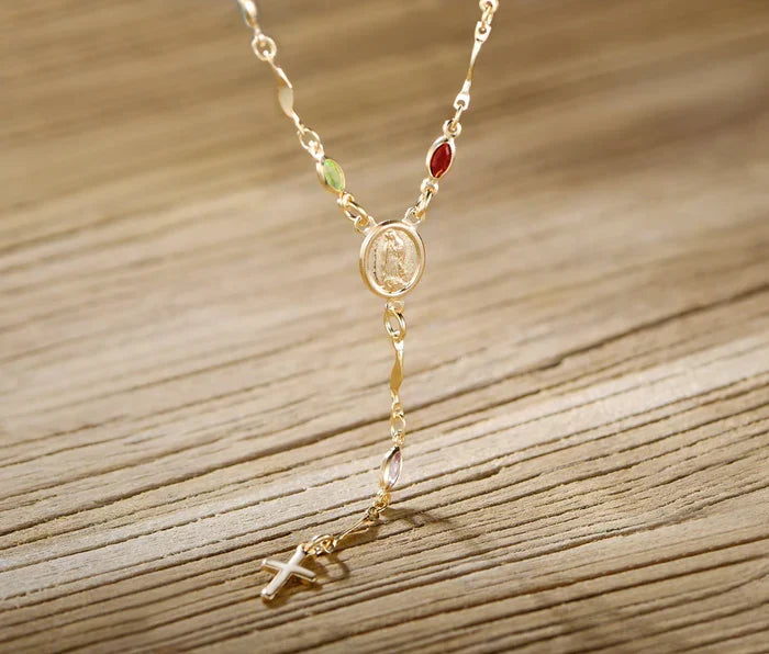 RMZ GOLD NYC 14K Gold Multicolor Virgin Mary Necklace - Made In Brazil
