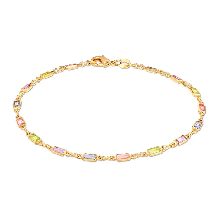 RMZ GOLD NYC 18K Gold Baguette Multi Stone Crystal Bracelet for Women- Made in Brazil