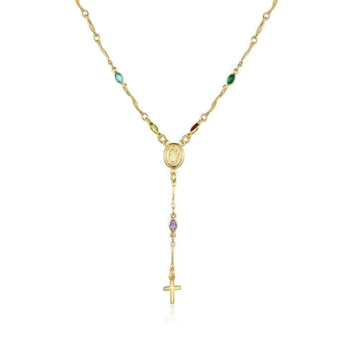 RMZ GOLD NYC 14K Gold Multicolor Virgin Mary Necklace - Made In Brazil