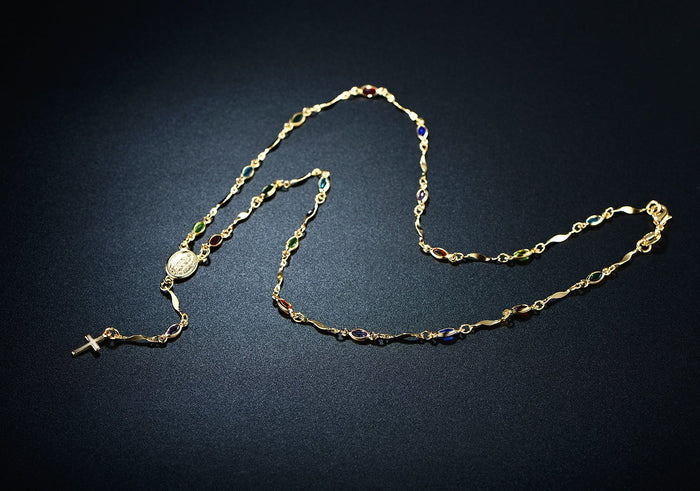 RMZ GOLD NYC 14K Gold Multicolor Virgin Mary Necklace - Made In Brazil