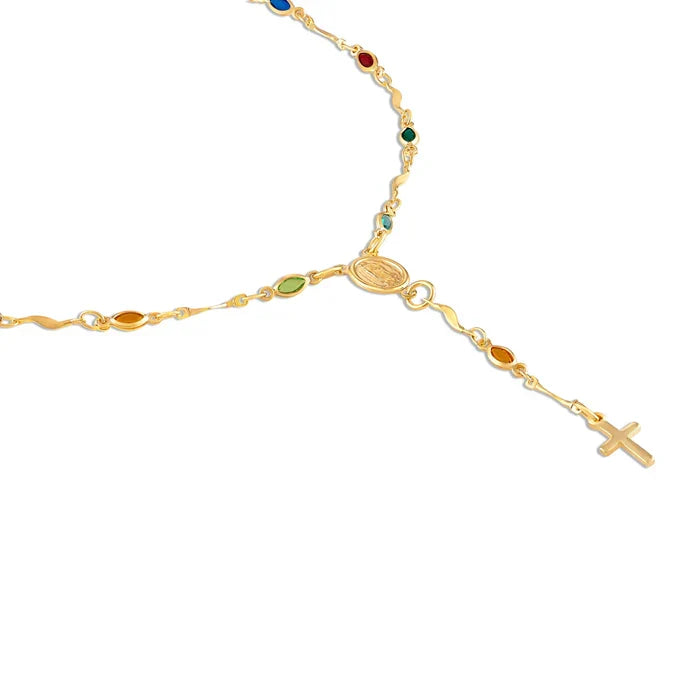 RMZ GOLD NYC 14K Gold Multicolor Virgin Mary Necklace - Made In Brazil