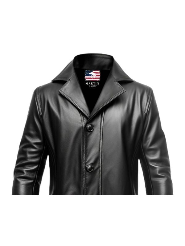 Men 3 Button Long Leather Coat