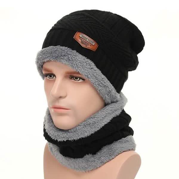 Écharpe et bonnet d'hiver en tricot doublés polaire pour hommes et femmes