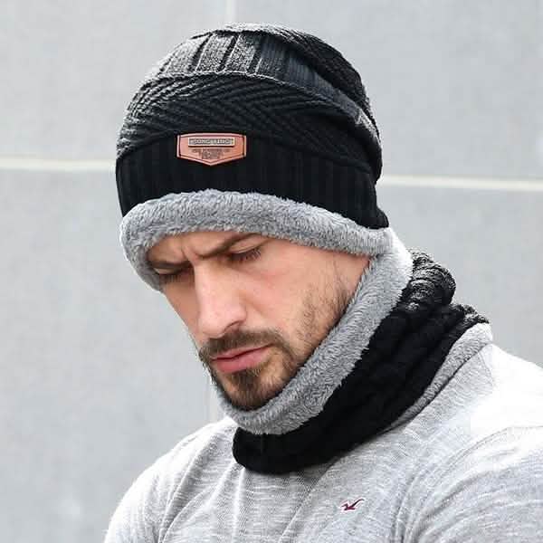 Écharpe et bonnet d'hiver en tricot doublés polaire pour hommes et femmes