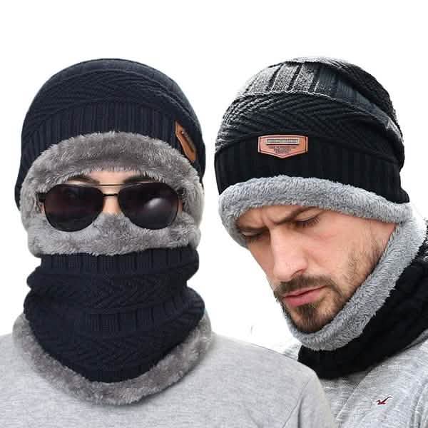 Écharpe et bonnet d'hiver en tricot doublés polaire pour hommes et femmes
