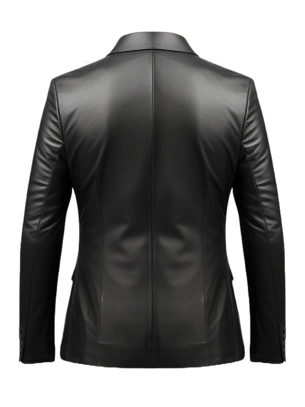 Men Two Button Black Leather Blazer