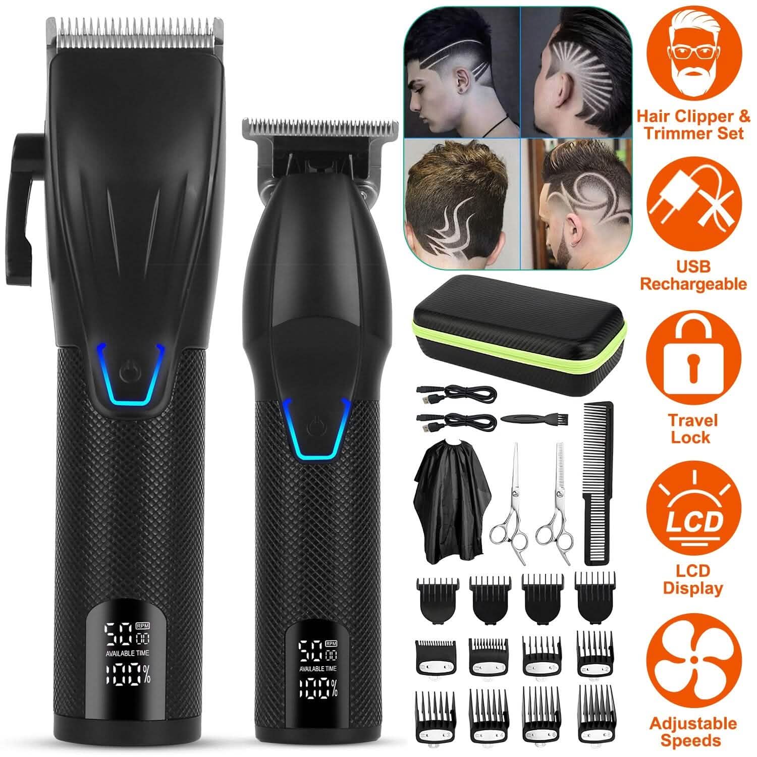 Men Electric Barber Clipper Hair Cutting Combo Set T Outliner Shaver Trimmers