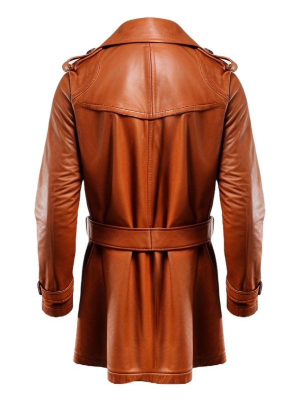 Men’s Long Leather Tan Color Coat