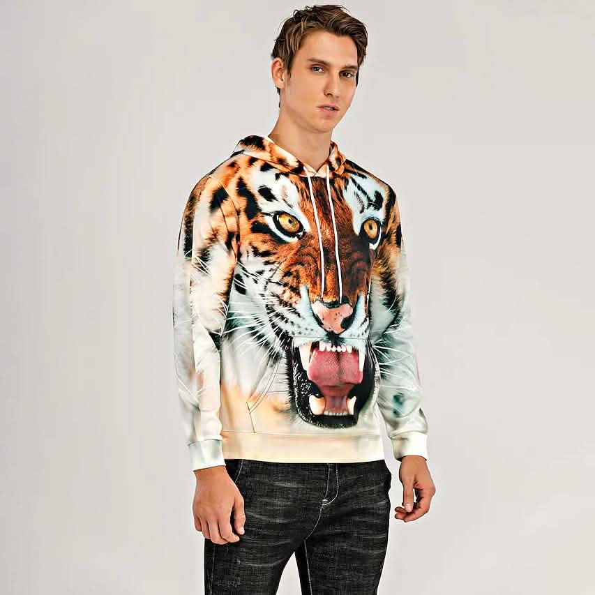 Sweat à capuche tigre 3D à motifs animaux pour hommes