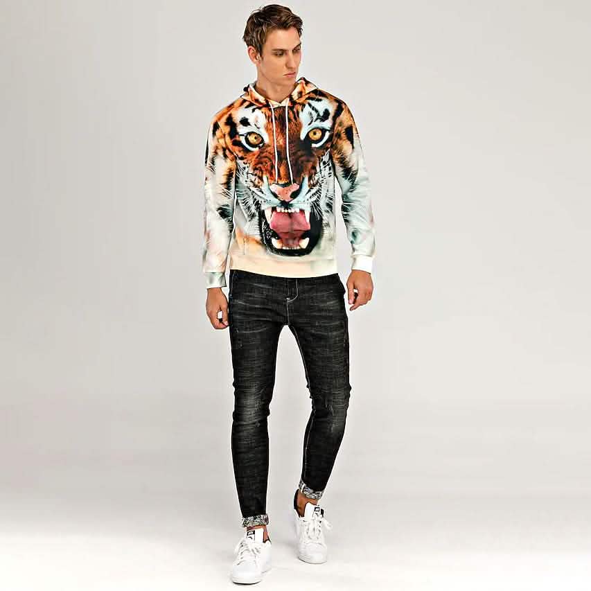 Sweat à capuche tigre 3D à motifs animaux pour hommes