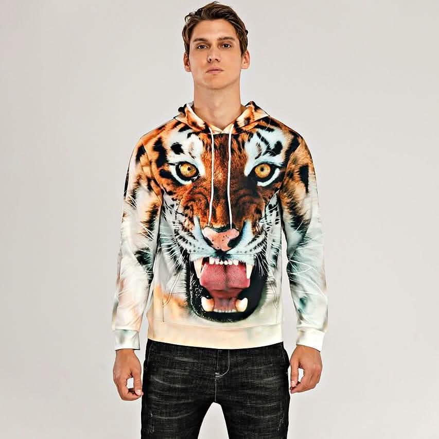 Sweat à capuche tigre 3D à motifs animaux pour hommes