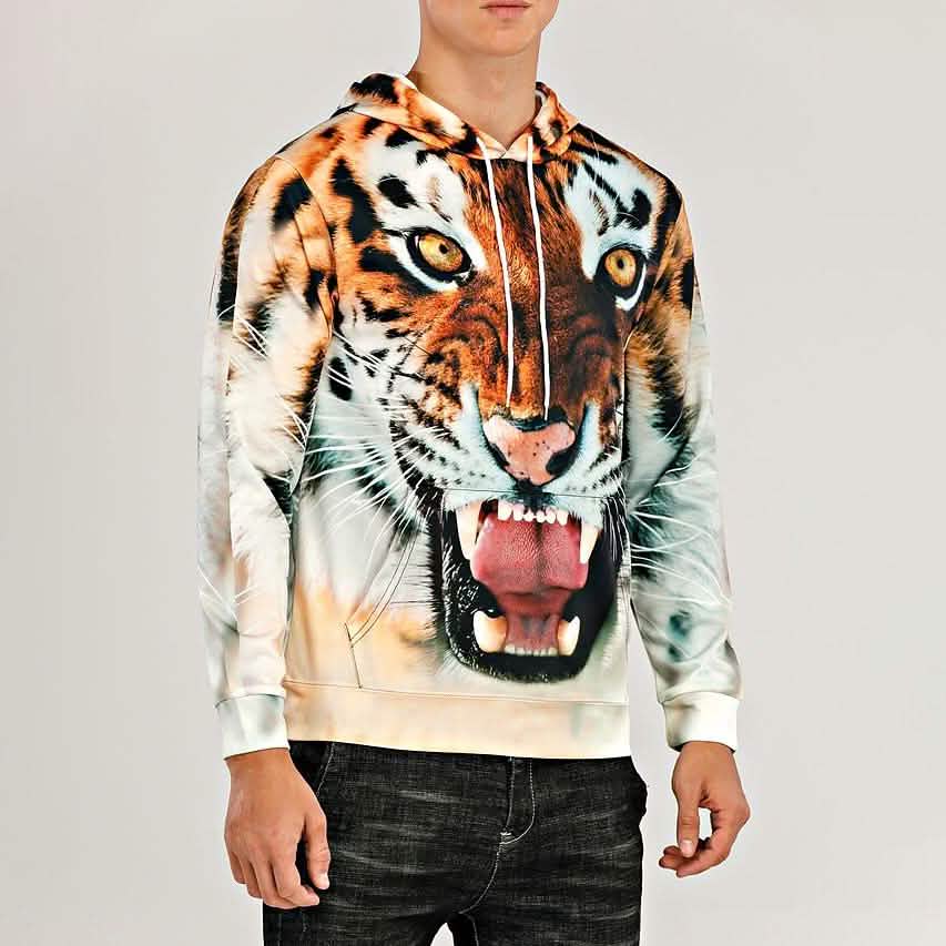 Sweat à capuche tigre 3D à motifs animaux pour hommes