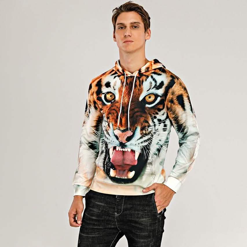 Sweat à capuche tigre 3D à motifs animaux pour hommes
