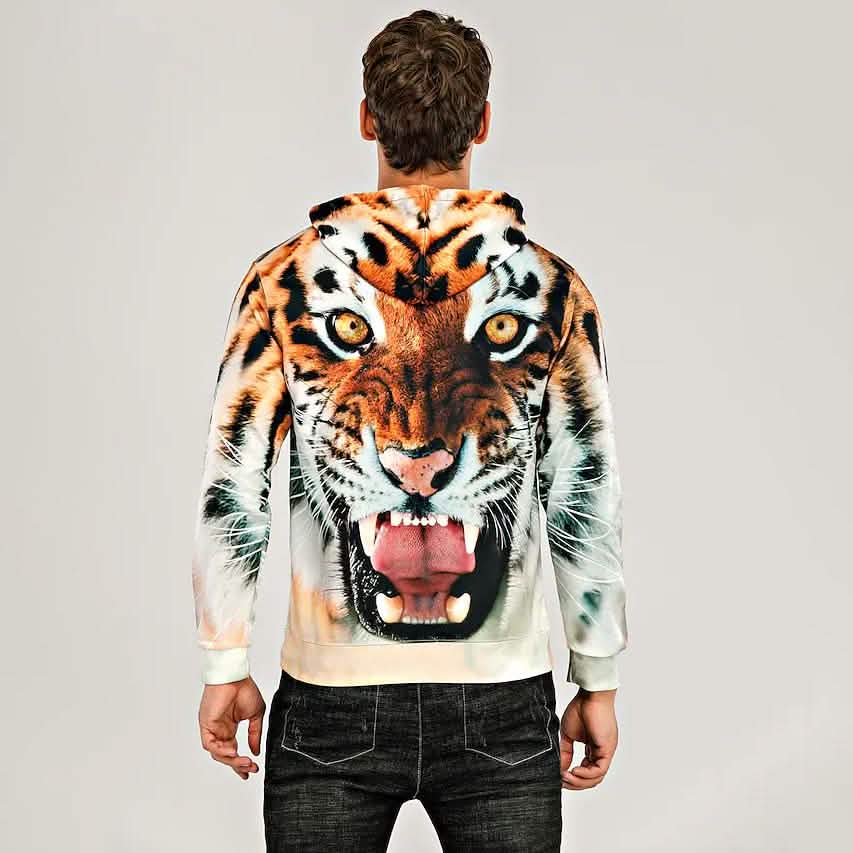 Sweat à capuche tigre 3D à motifs animaux pour hommes