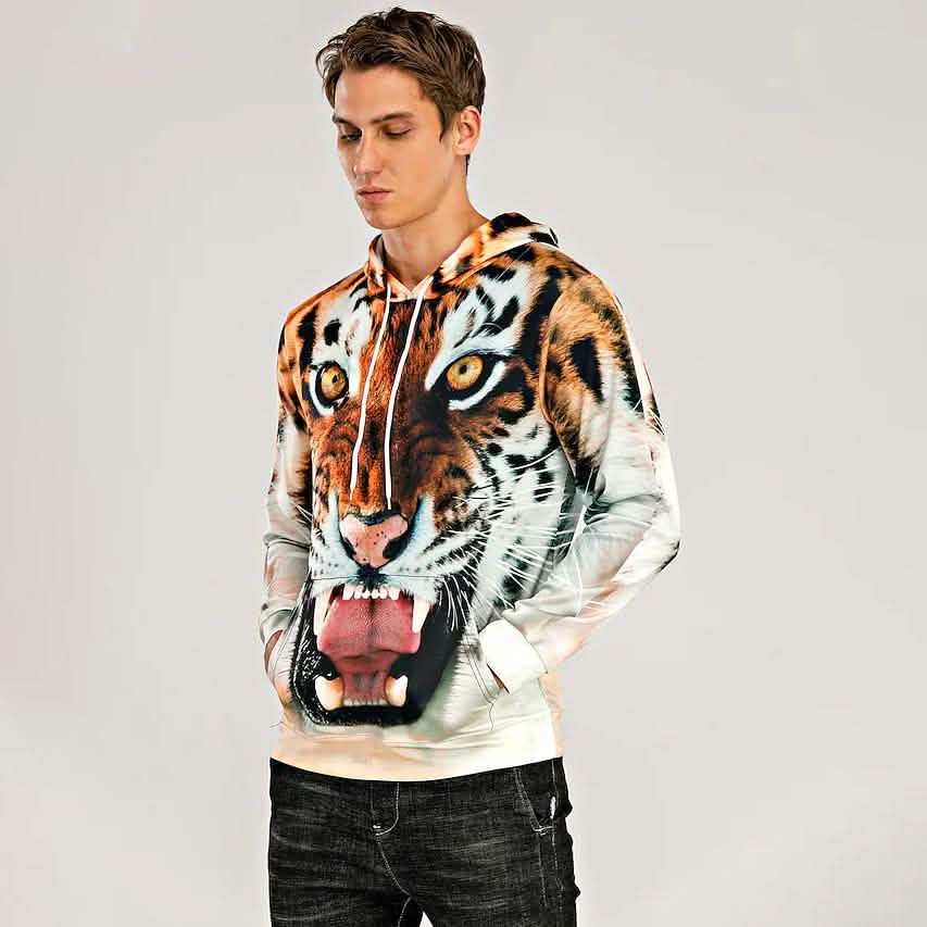 Sweat à capuche tigre 3D à motifs animaux pour hommes