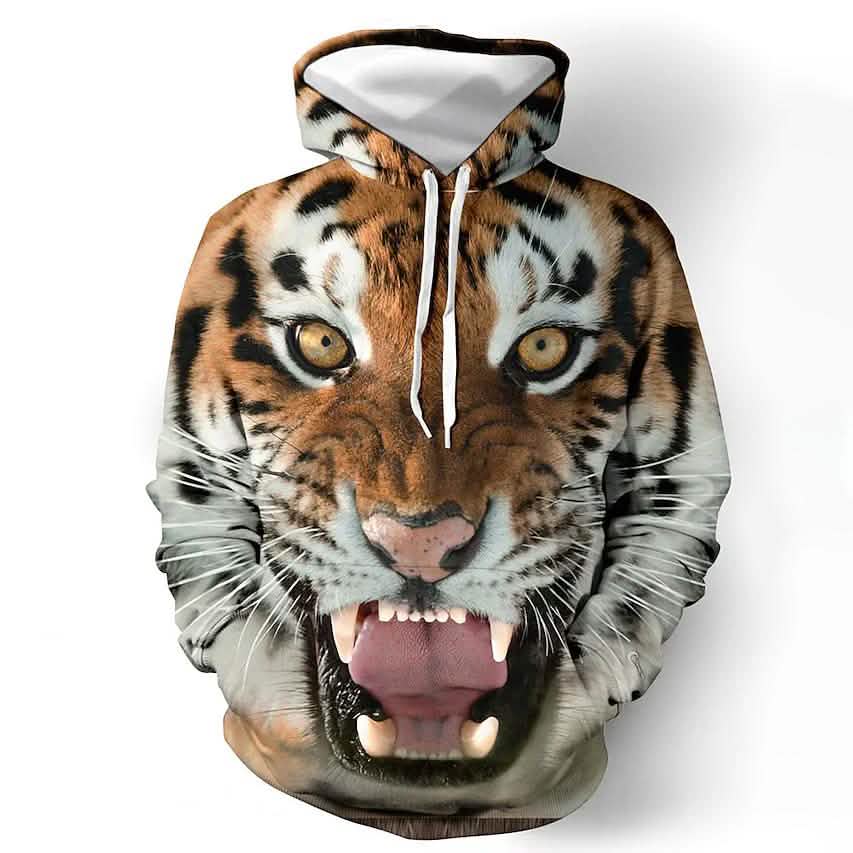 Sweat à capuche tigre 3D à motifs animaux pour hommes