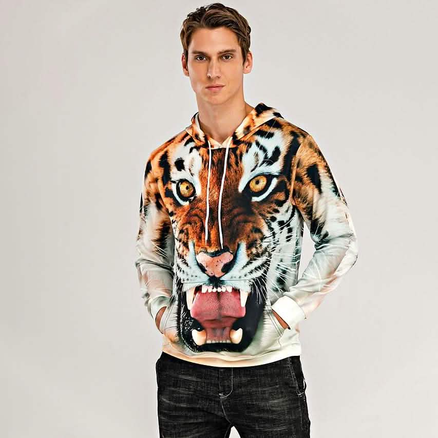 Sweat à capuche tigre 3D à motifs animaux pour hommes