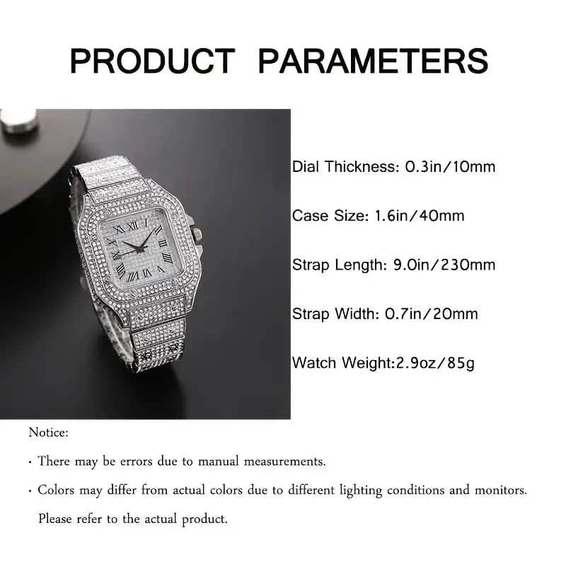 Montre analogique élégante et haut de gamme en alliage de zinc pour homme avec strass