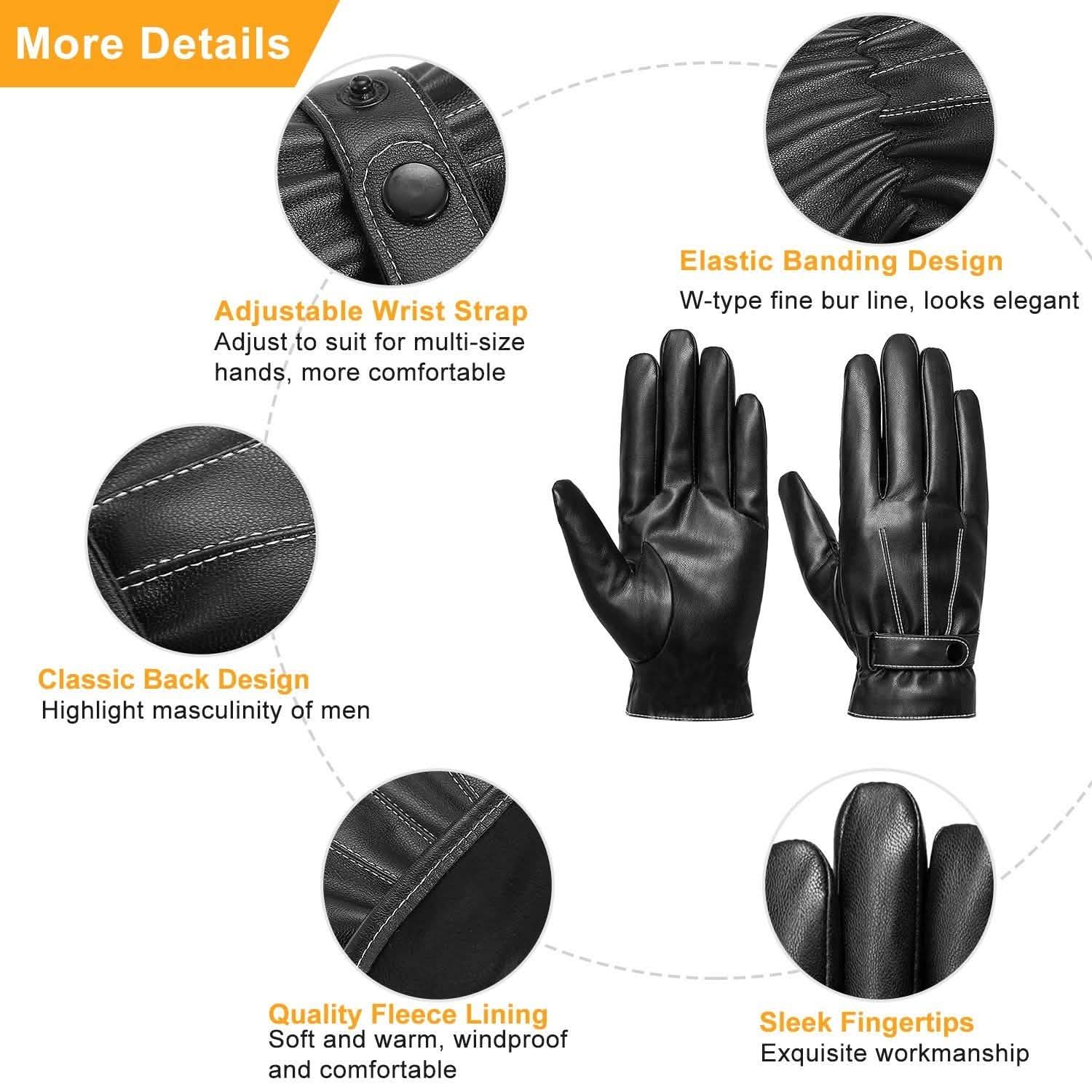 Gants d'hiver en cuir pour homme à écran tactile