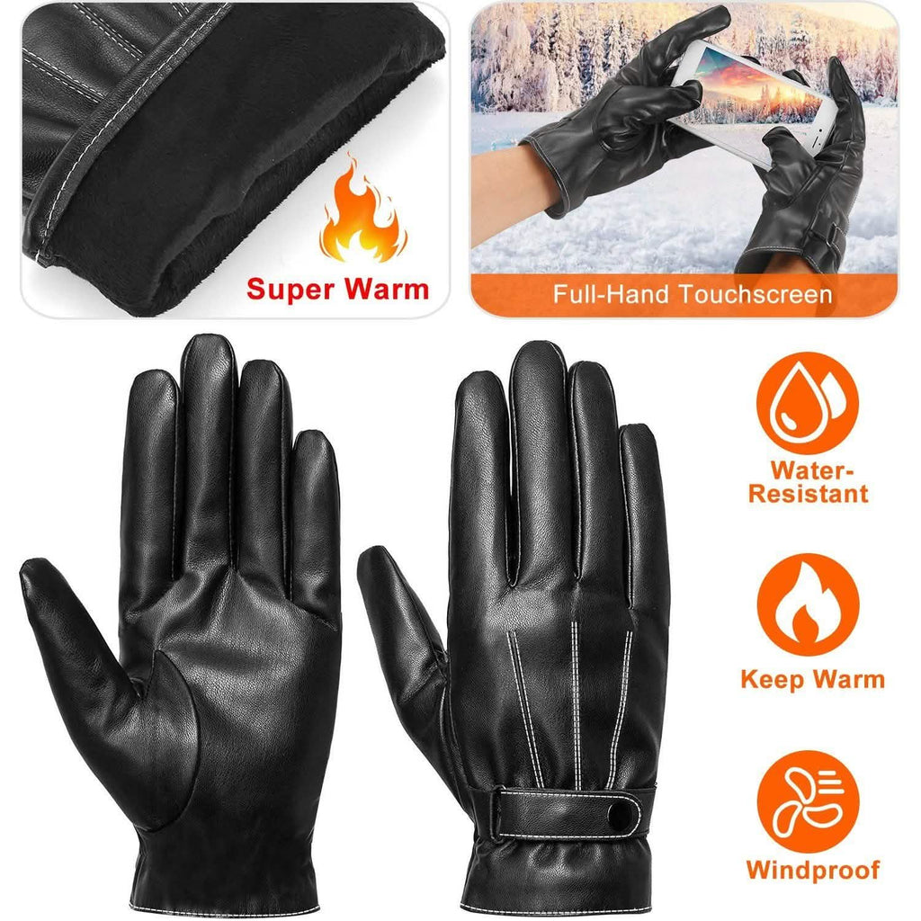 Gants d'hiver en cuir pour homme à écran tactile