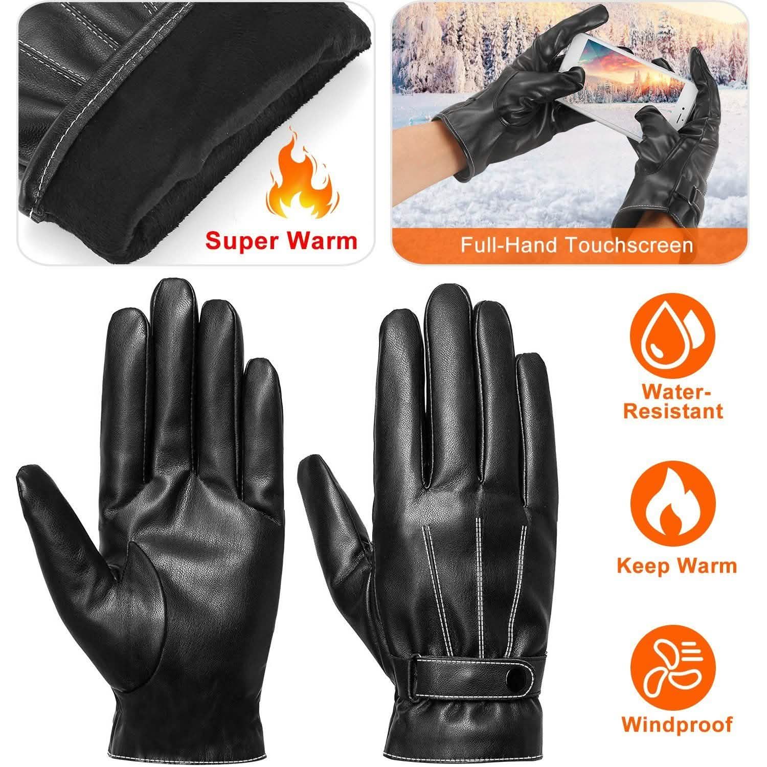 Gants d'hiver en cuir pour homme à écran tactile