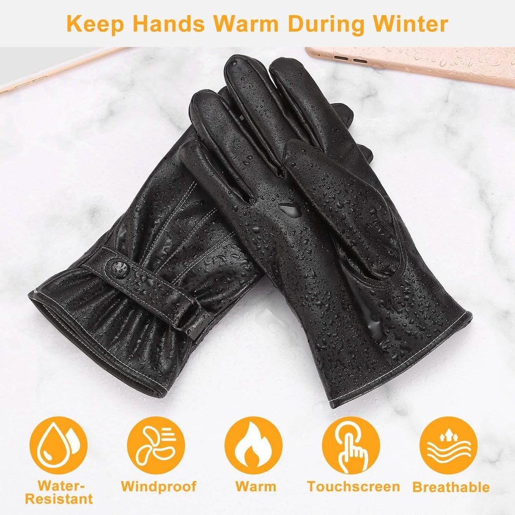 Gants d'hiver en cuir pour homme à écran tactile
