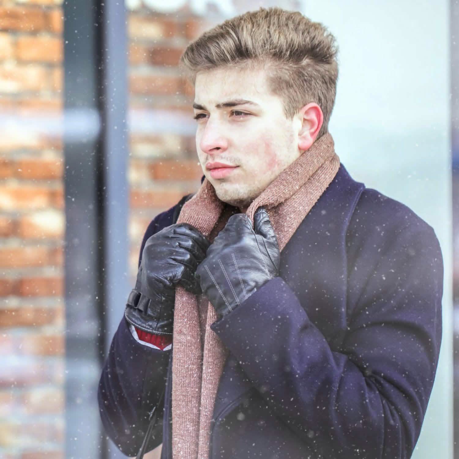 Gants d'hiver en cuir pour homme à écran tactile