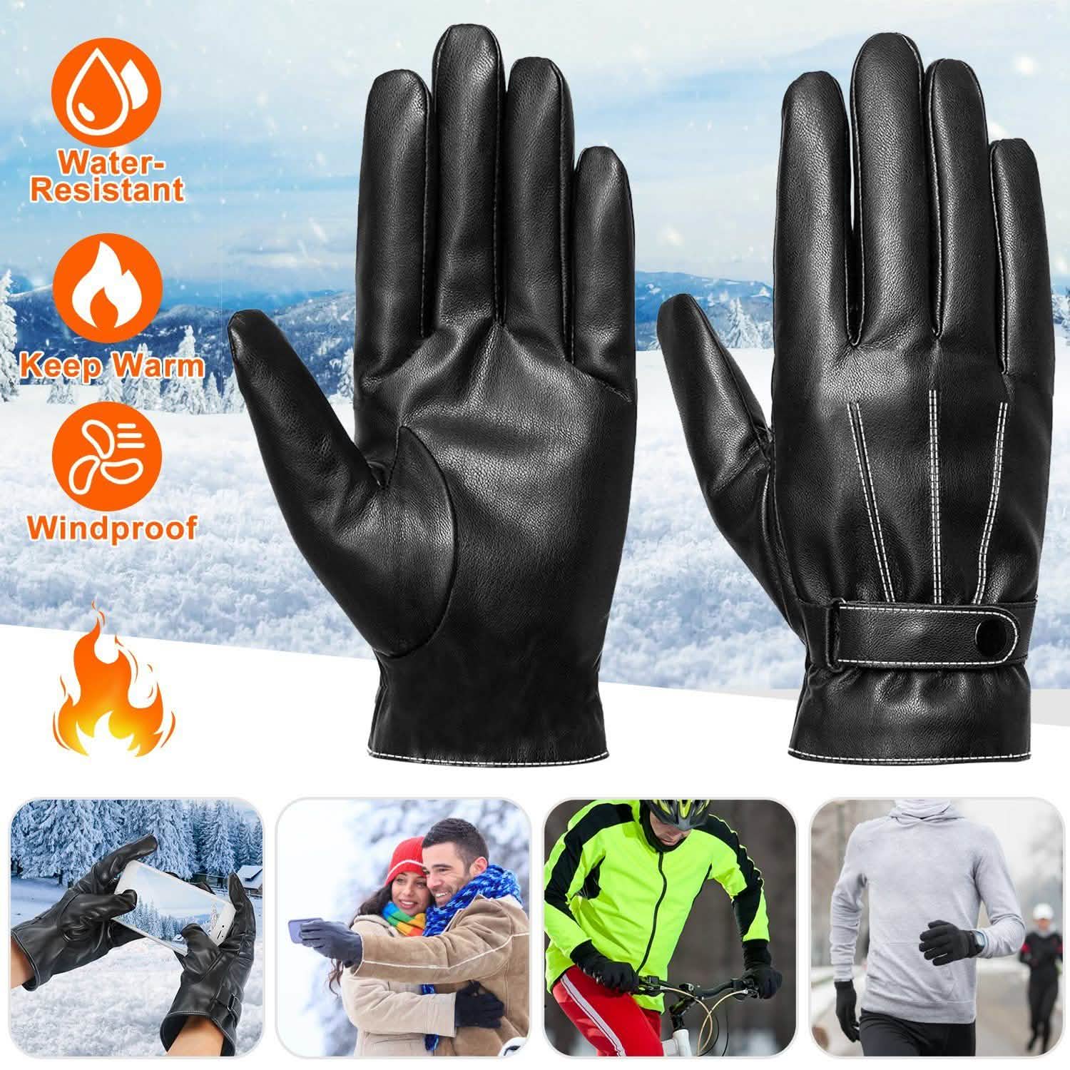 Gants d'hiver en cuir pour homme à écran tactile