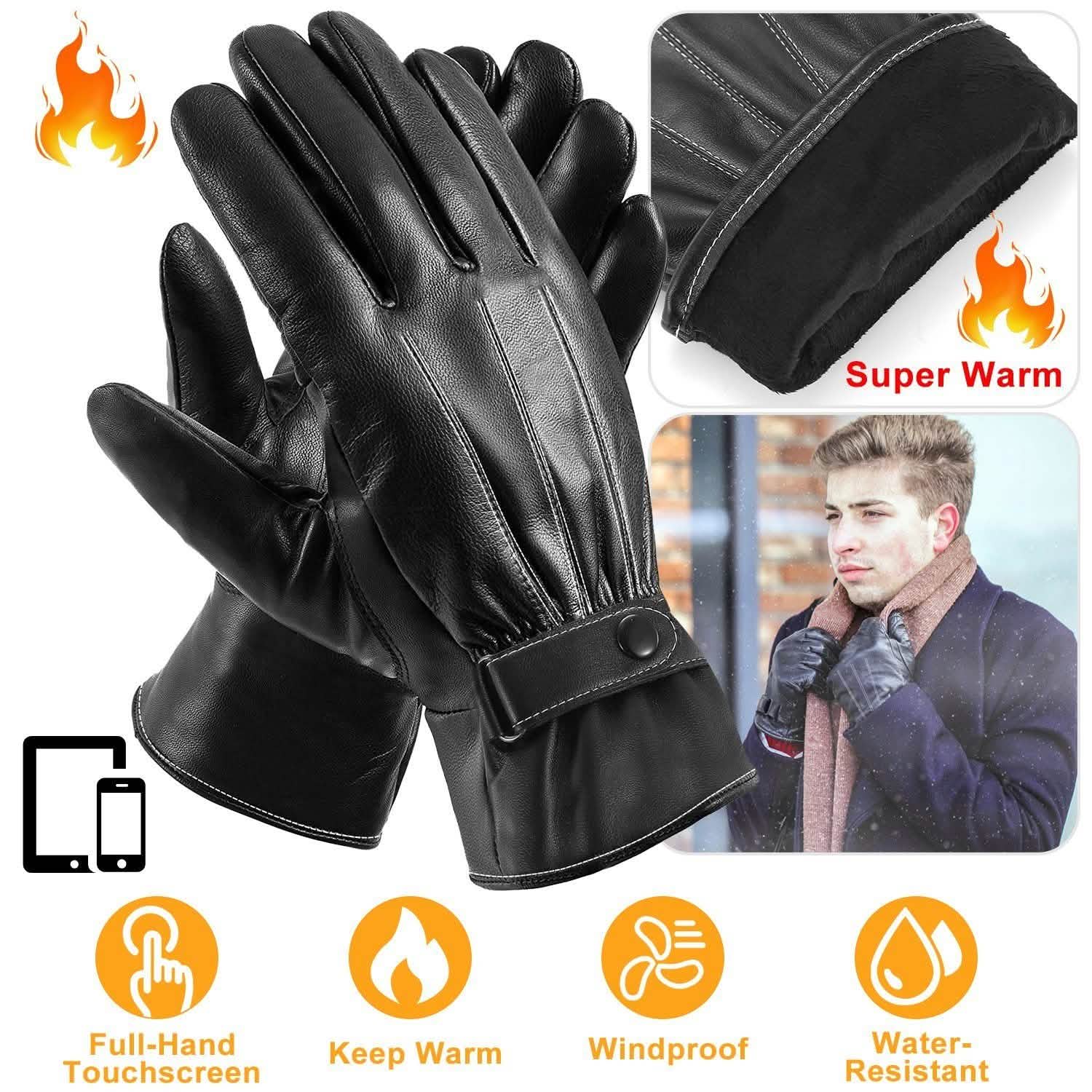 Gants d'hiver en cuir pour homme à écran tactile