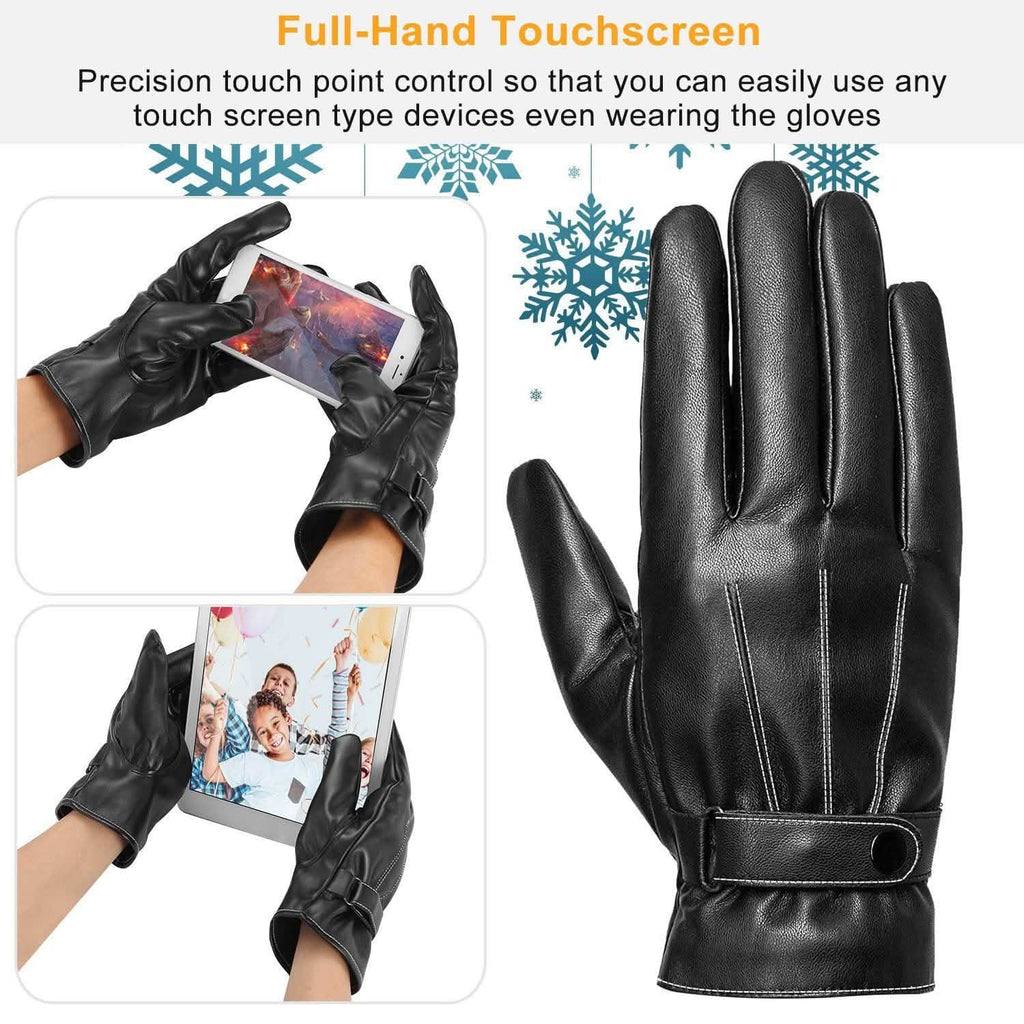 Gants d'hiver en cuir pour homme à écran tactile