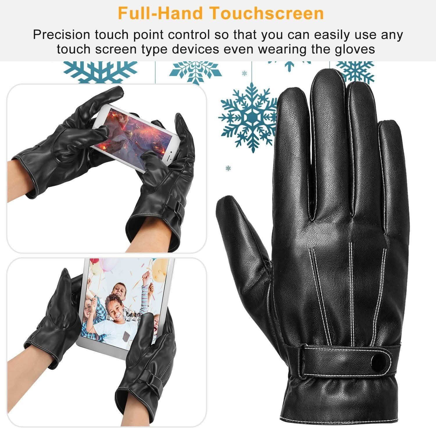 Gants d'hiver en cuir pour homme à écran tactile