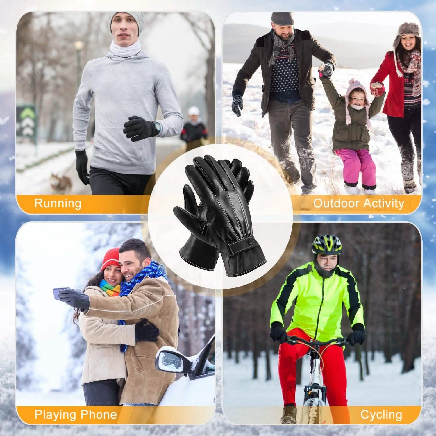 Gants d'hiver en cuir pour homme à écran tactile