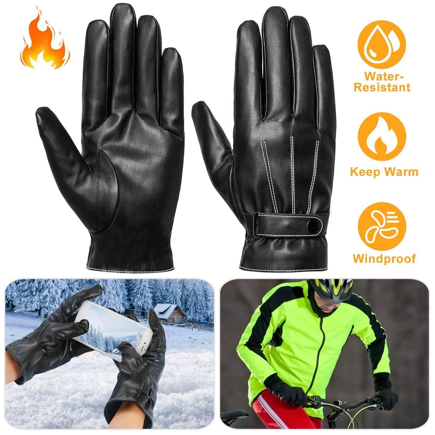 Gants d'hiver en cuir pour homme à écran tactile