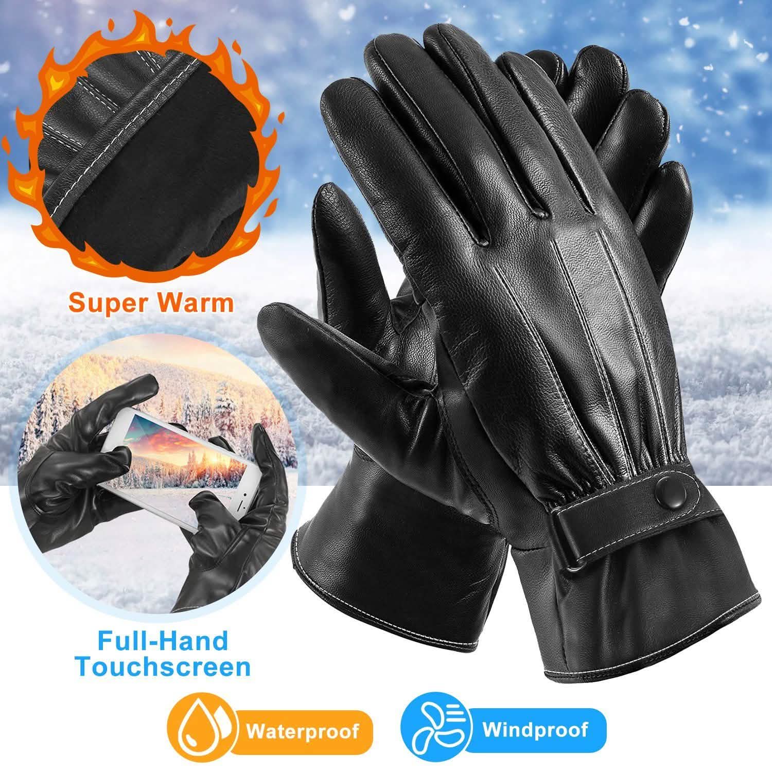 Gants d'hiver en cuir pour homme à écran tactile
