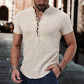 T-shirt popover à manches courtes et col en V uni pour hommes