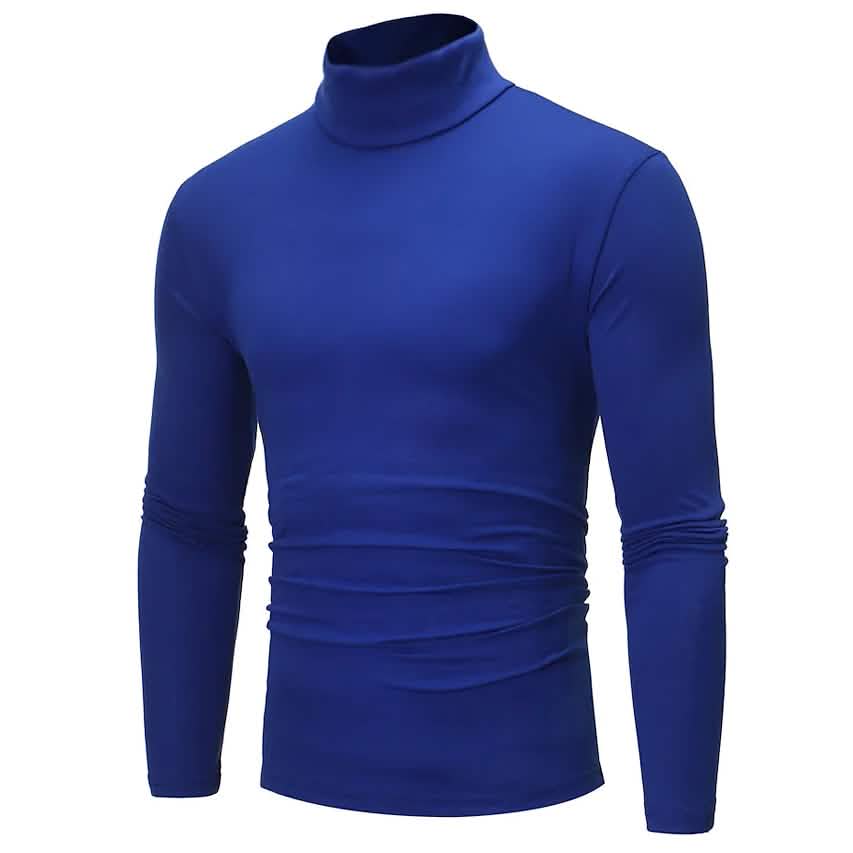 Haut thermique à col roulé et manches longues pour homme, couleur unie