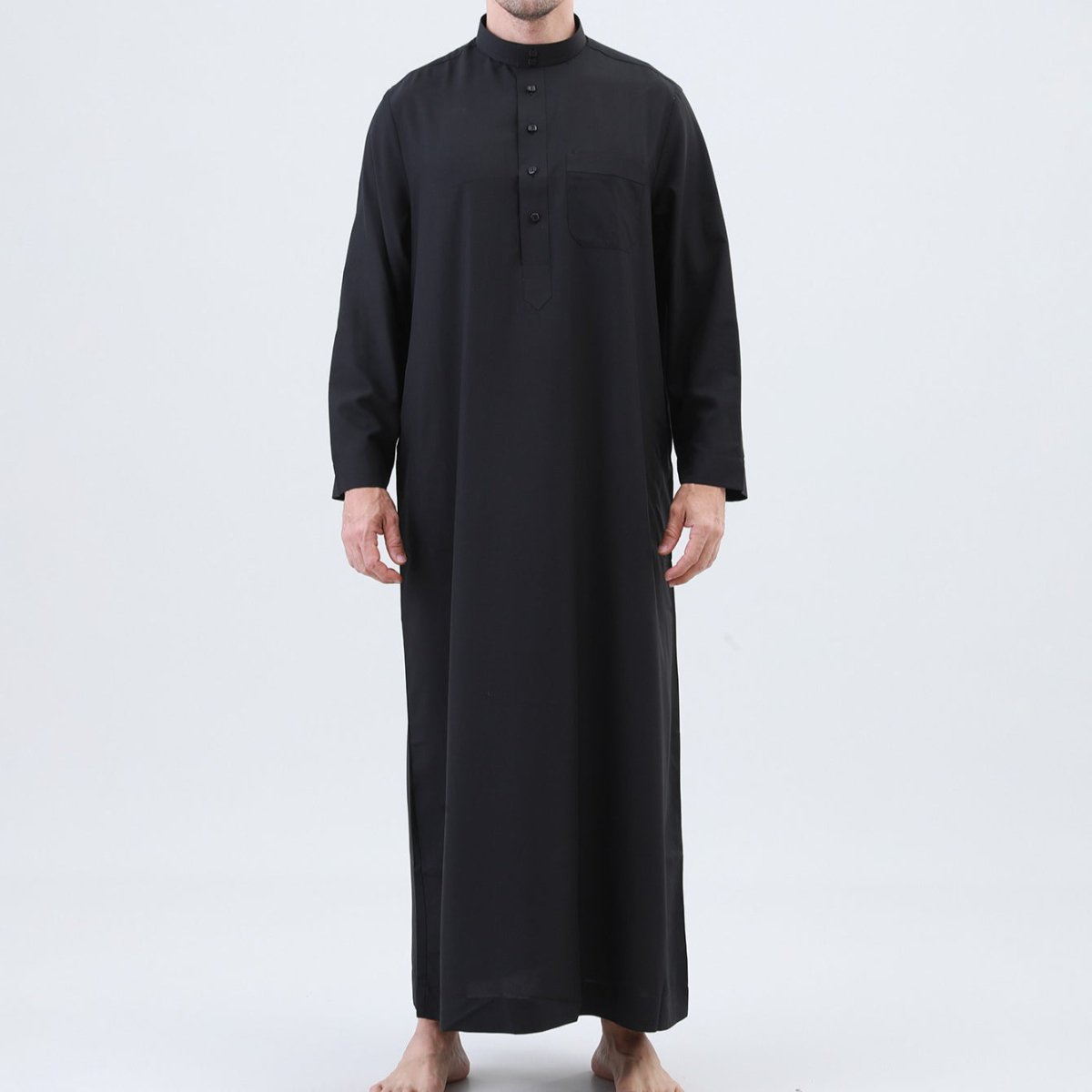 Men's Solid Color Thobe with Button Placket (MT036)